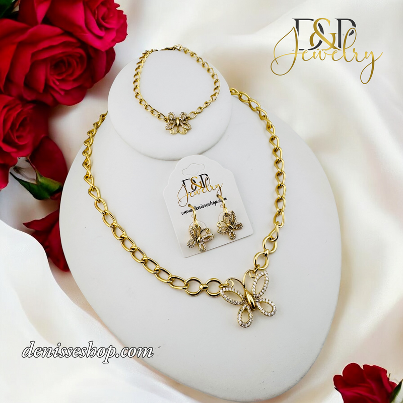 14K FASHION BUTTERFLY GOLD NECKLACE SET N243