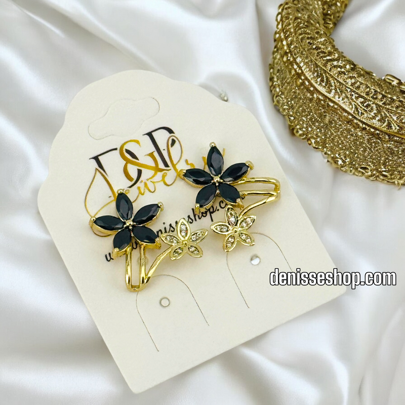 14K BLACK FLOWER EARRING E728