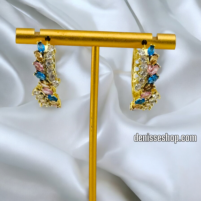 14K GOLD /MULTICOLOR STONE  HOOP EARRING HP503