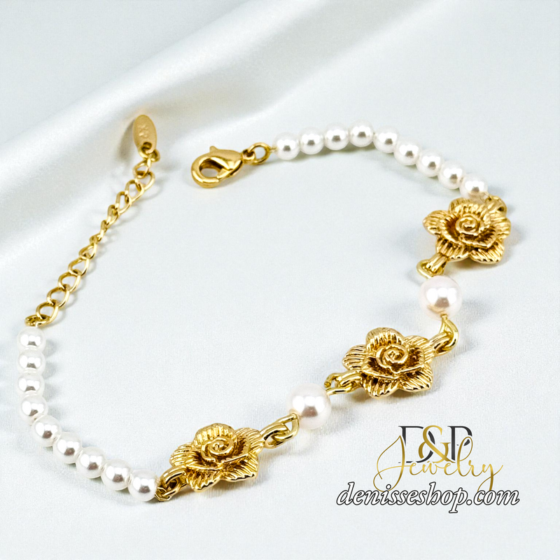 14KGOLD/PEARL FLOWER BRACELET BR865