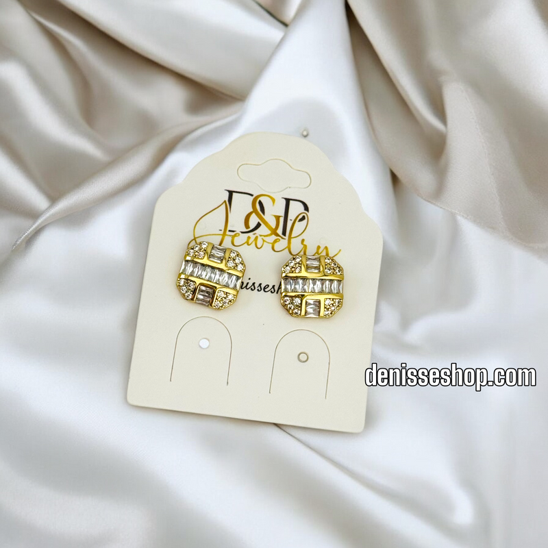 14K / SQUARE BUTTON STUD EARRING E753