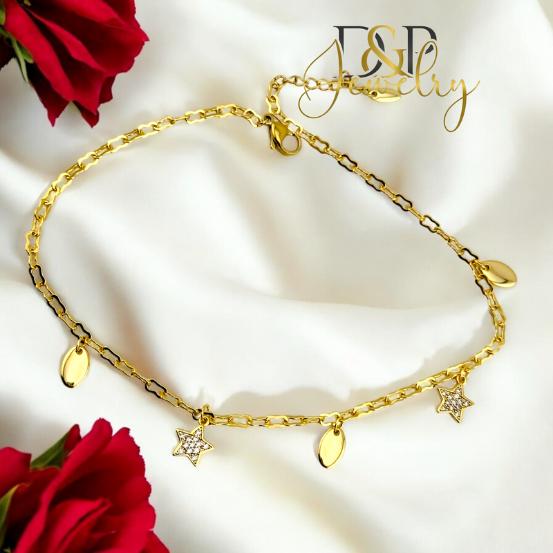 14K STARS ANKLET BRACELET 10.6&