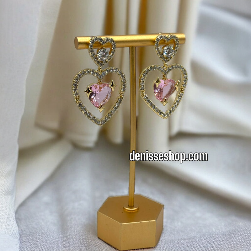 14K PINK HEART EARRINGS E433