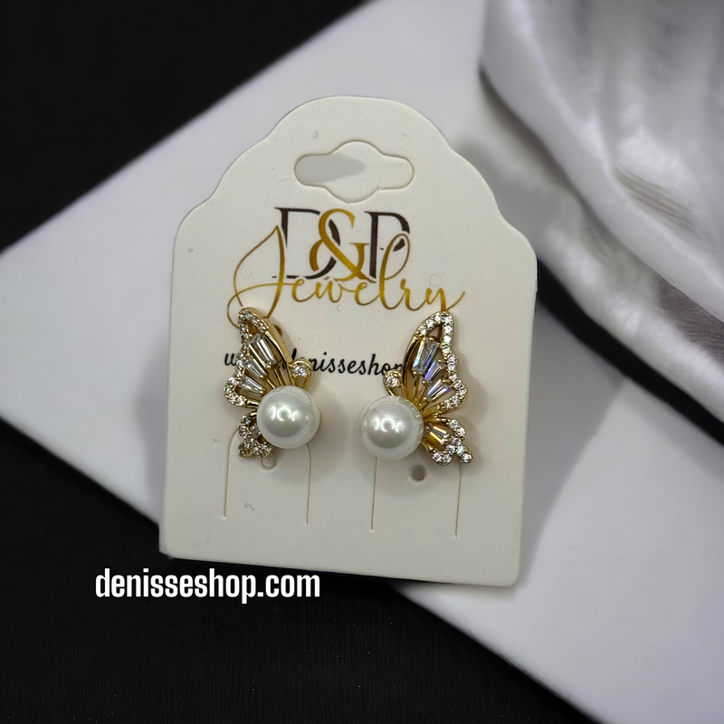 14K PEARL BUTTERFLIES EARRINGS E451