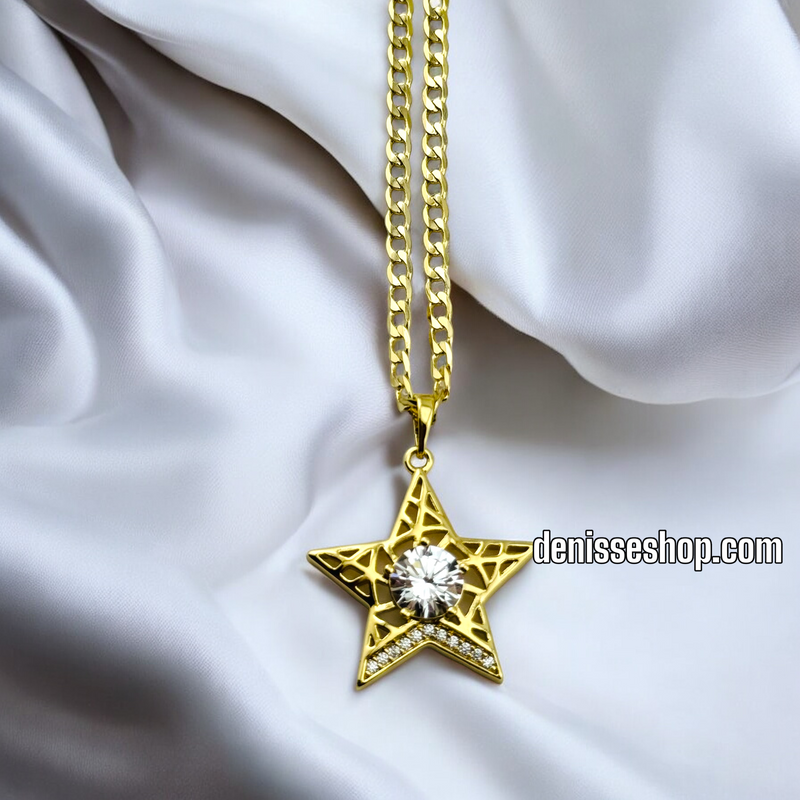 14K GOLD / WHITE STONE STAR PENDANT P489