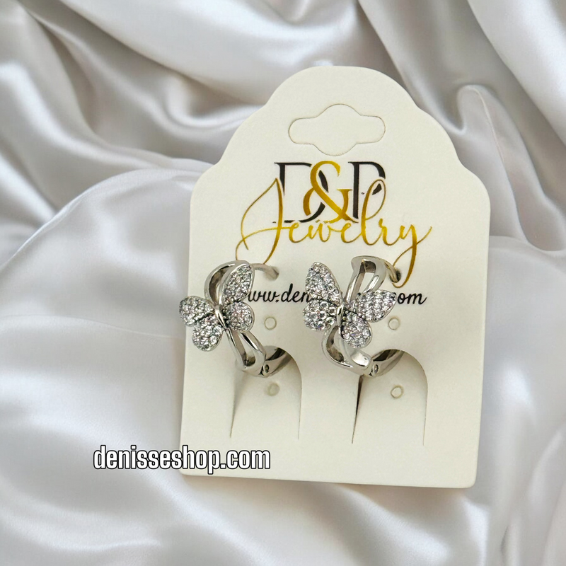 SILVER / BLING BUTERFLY  HOOP EARRING HP514