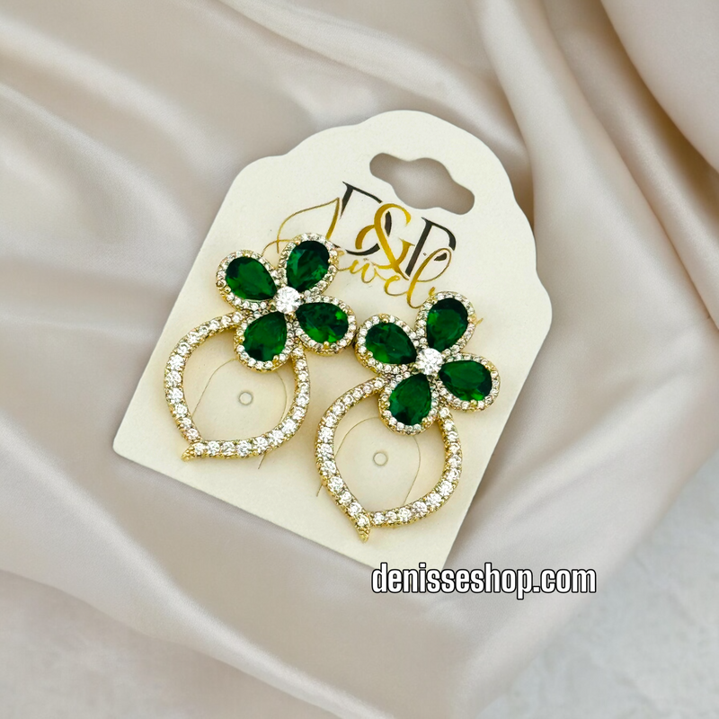 18K FLOWER GREEN EARRINGS E535