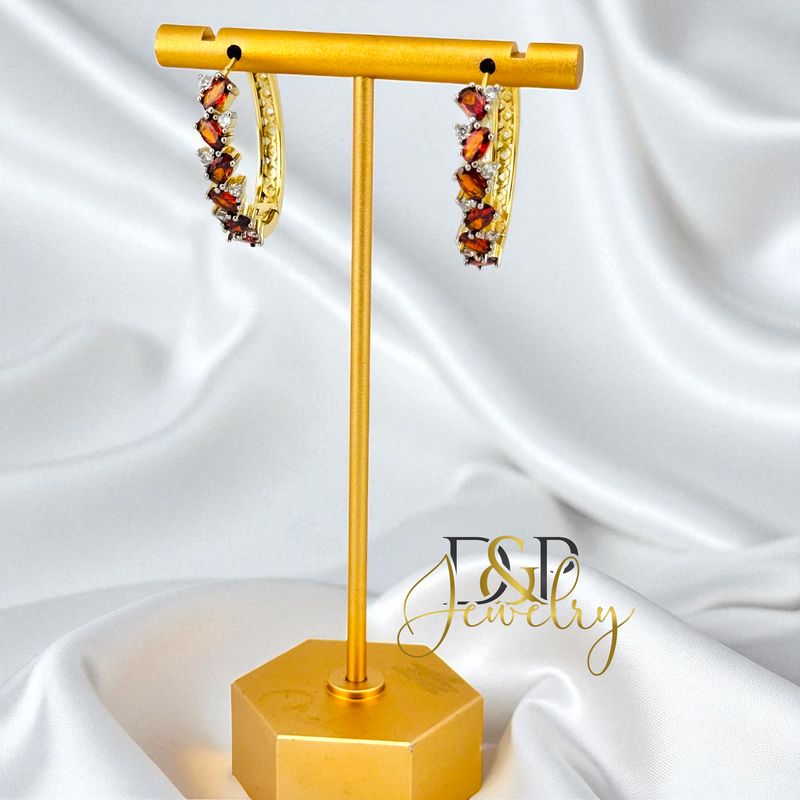 14K GOLD /COLOR STONES 3 VARIANT HOOP EARRING HP828