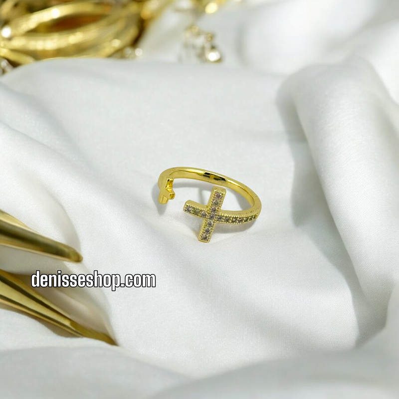 14K ADJUSTABLE CROSS RING RG218