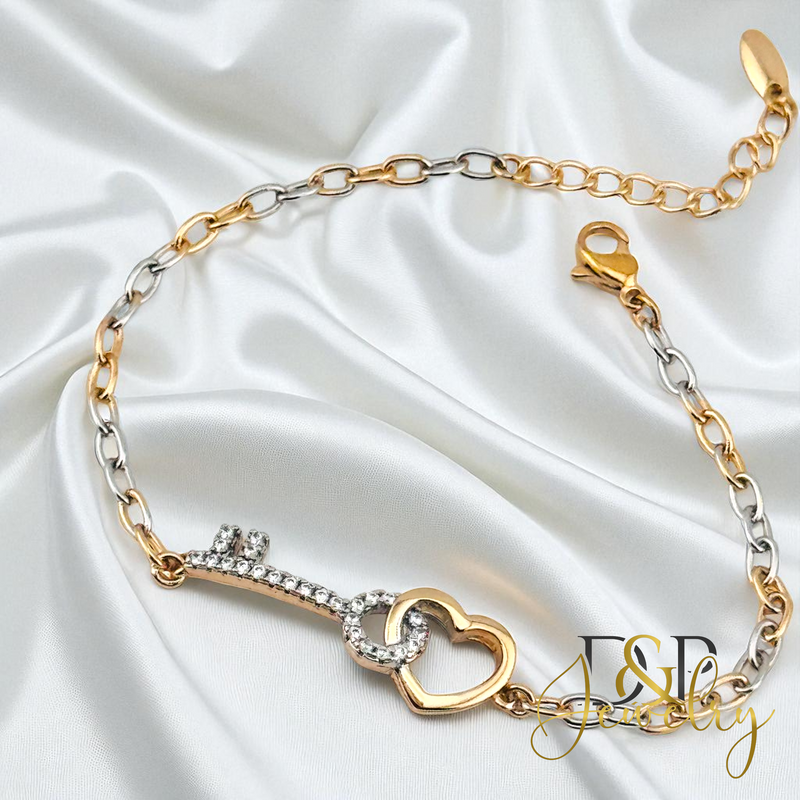 14K HEART/KEY TRICOLOR BRACELET BR797