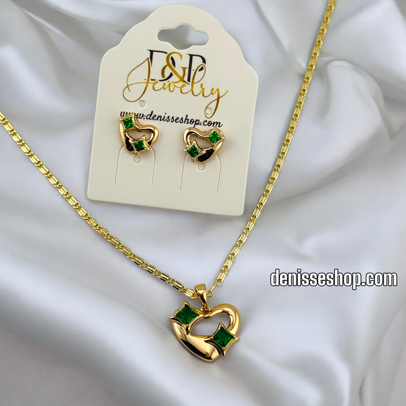 18K  GREEN HEART NECKLACE SET C1163