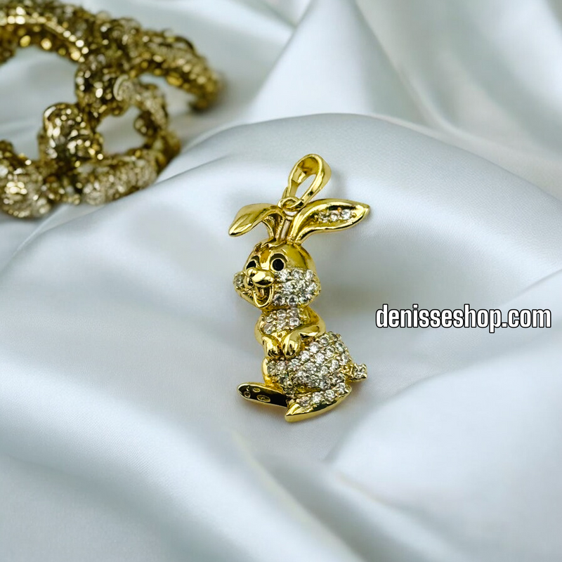 14K GOLD / WHITE STONE BUNNY PENDANT P486