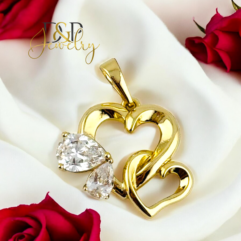 14K DOUBLE HEART PENDANT P838