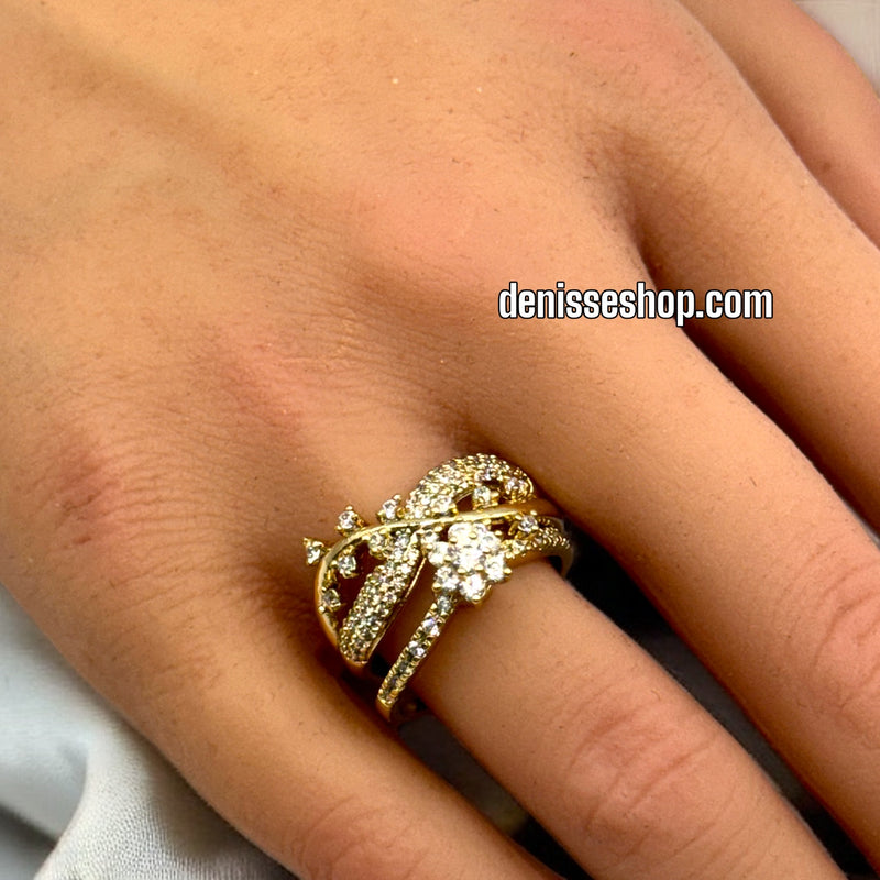 14K WHITE STONE DOUBLE RING RG138