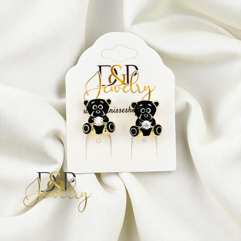 14K SMALL BLACK BEAR HUGGIE EARRING HP846