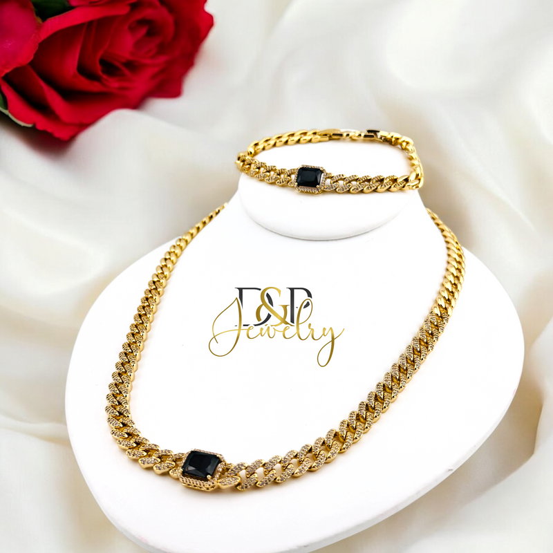 14K FULL DIAMONDS BLACK MONACO NECKLACE SET N236