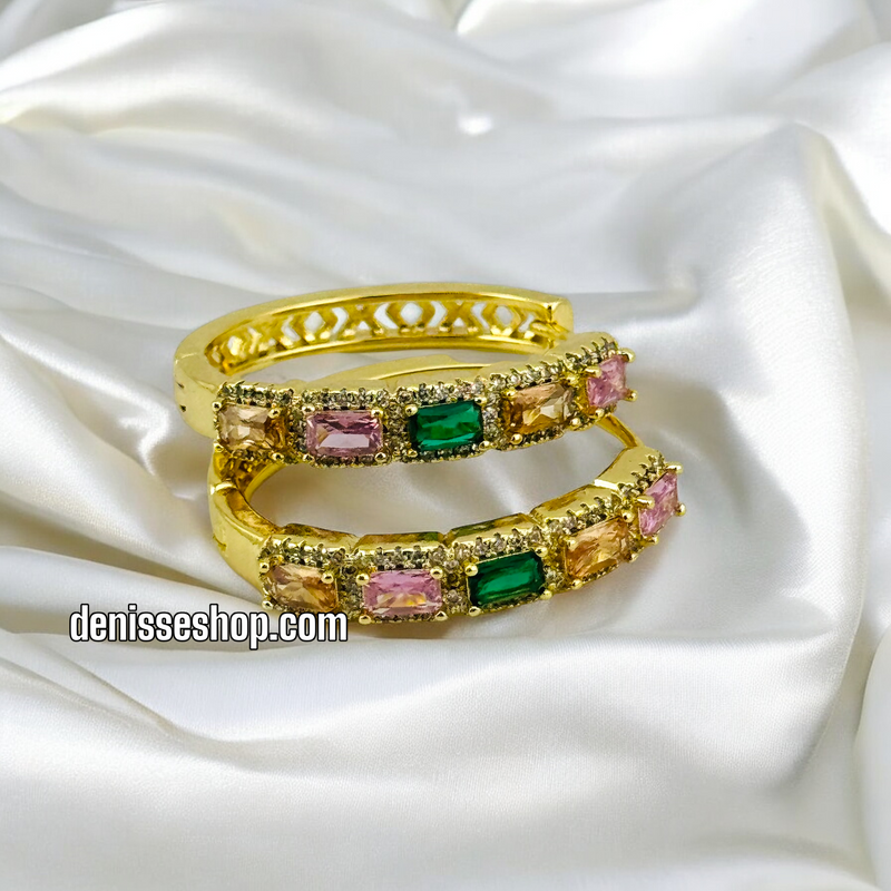 14K COLORFUL STONE HOOPS HP465