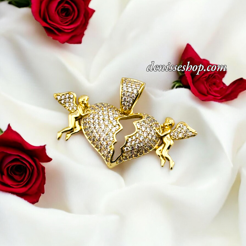 14K WOMEN/GIRL HEART ANGELS PENDANT P677