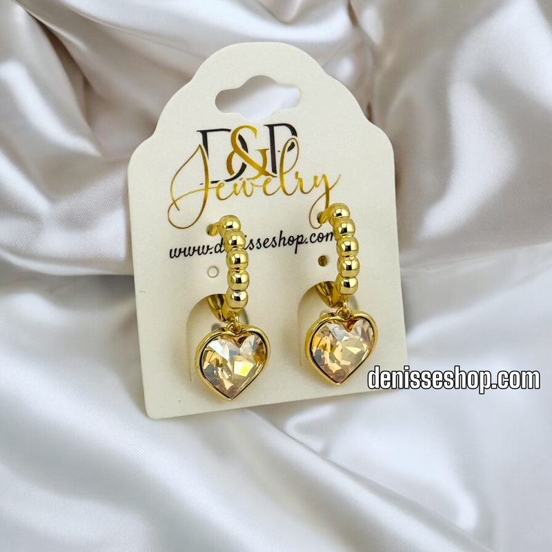 14K WOMEN /HEART STONE HOOP EARRING