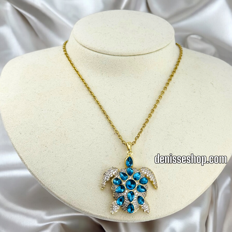 14K GOLD / BLUE TURTLE NECKLACE  N65