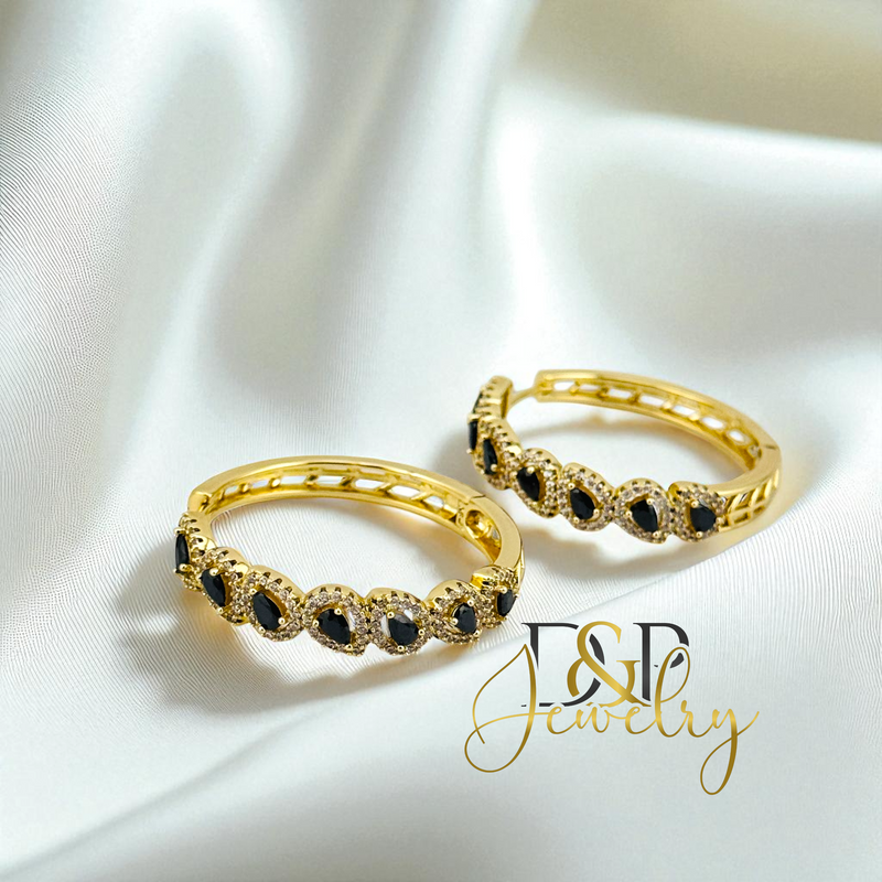 14K BLACK STONE HOOP HP727