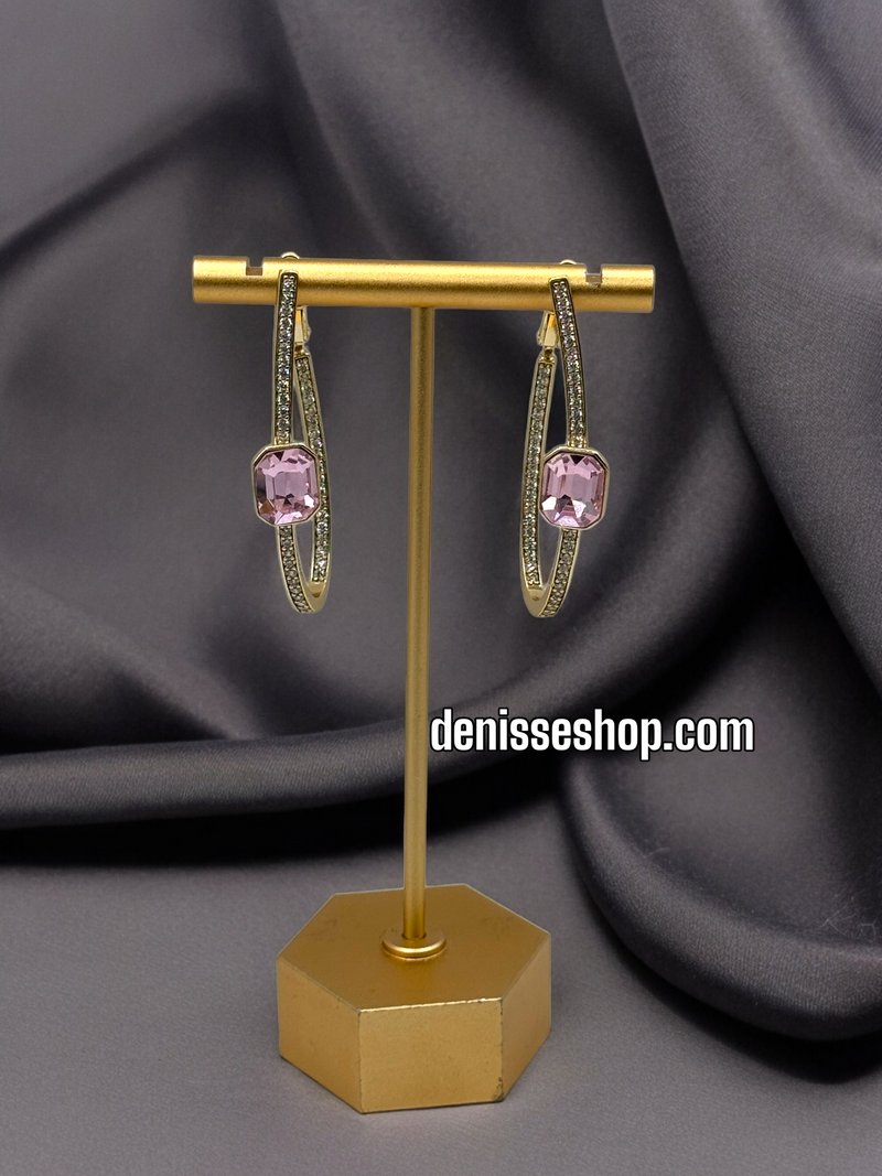 14K PINK STONE HOOPS HP364