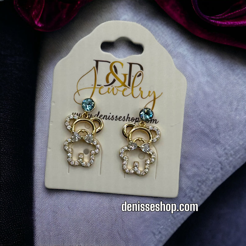 14K BLUE BEAR EARRINGS E555