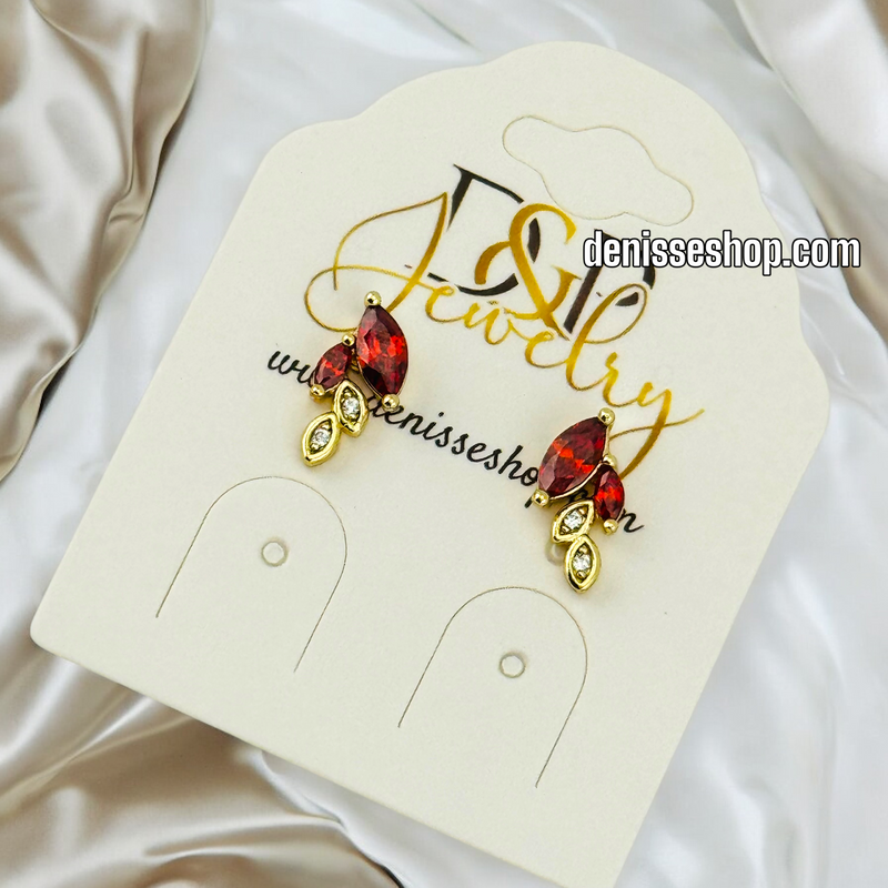 14K GOLD / RED STONE  EARRING E661