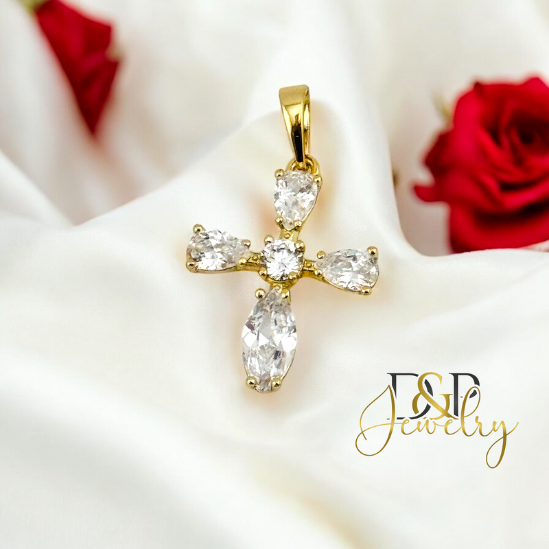 14K WHITE STONE CROSS PENDANT P833