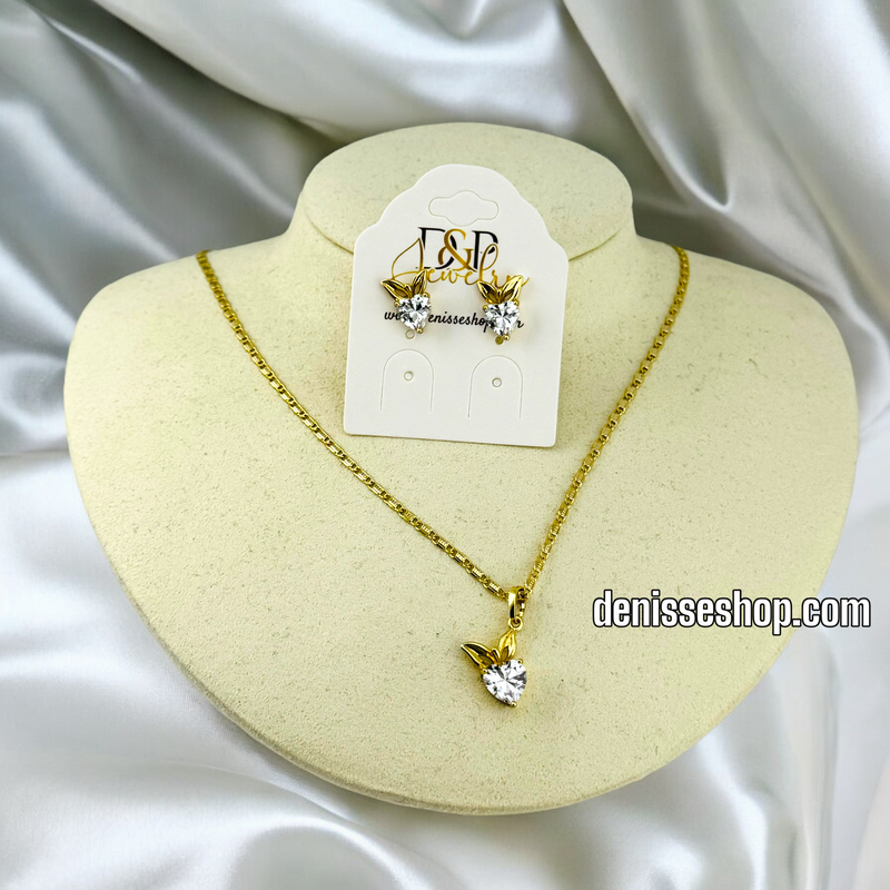 14K SHINY BUNNY AND HEART WOMEN/GIRL NECKLACE SET N82