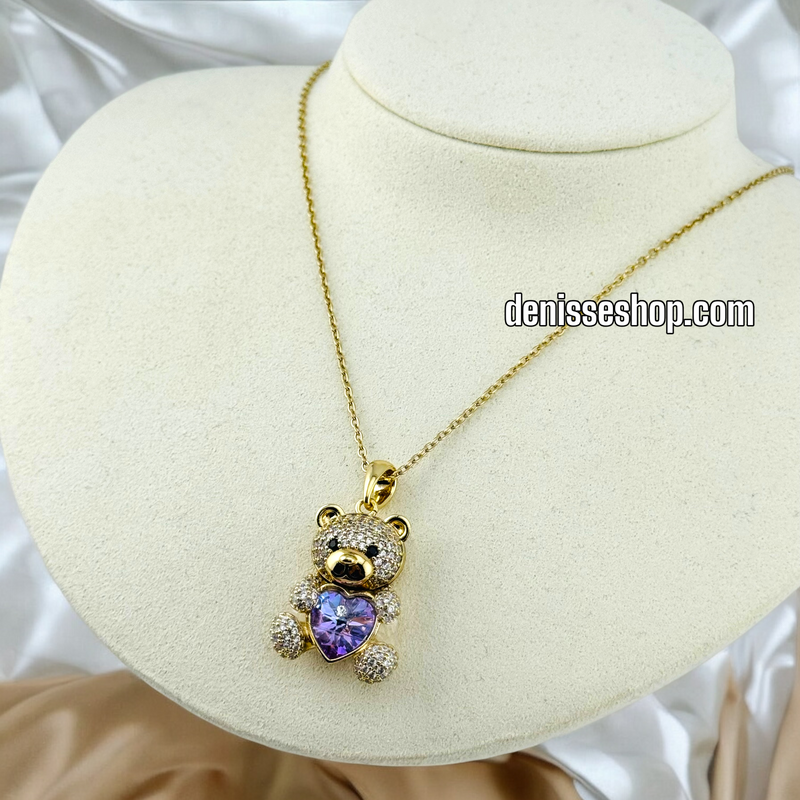 14K GOLD / PURPLE STONE BEAR NECKLACE SET N52