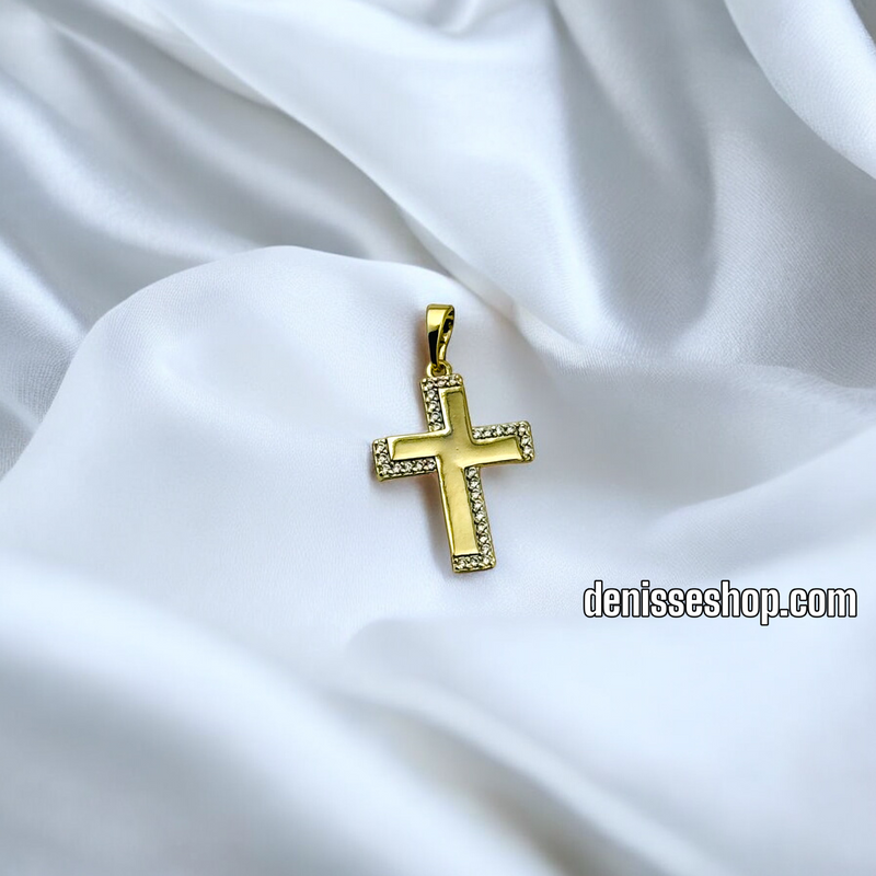 14K GOLD AND WHITE STONE CROSS PENDANT P482