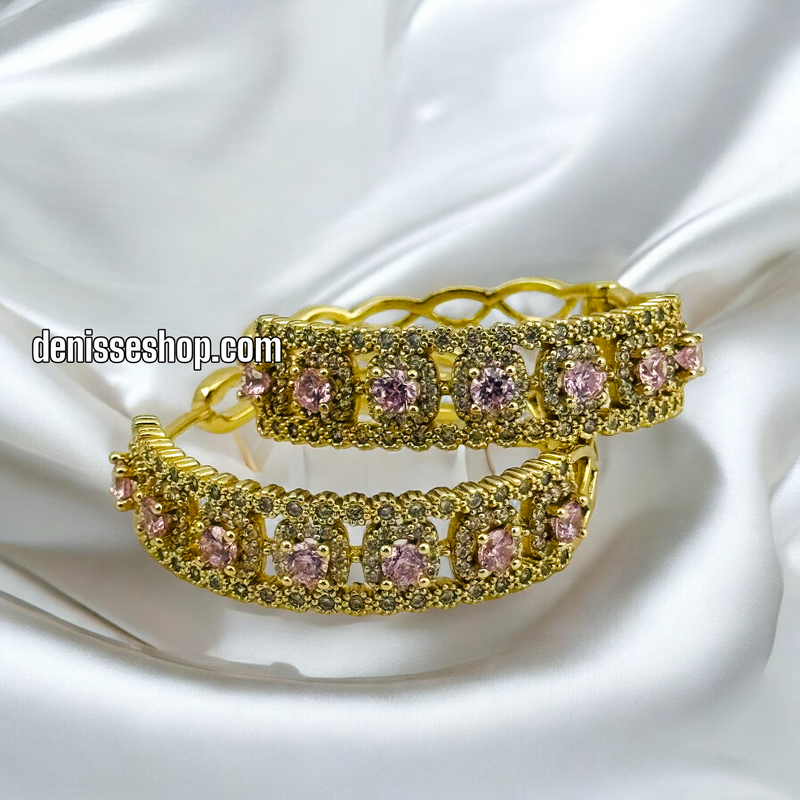 14K PINK STONE HOOPS HP471