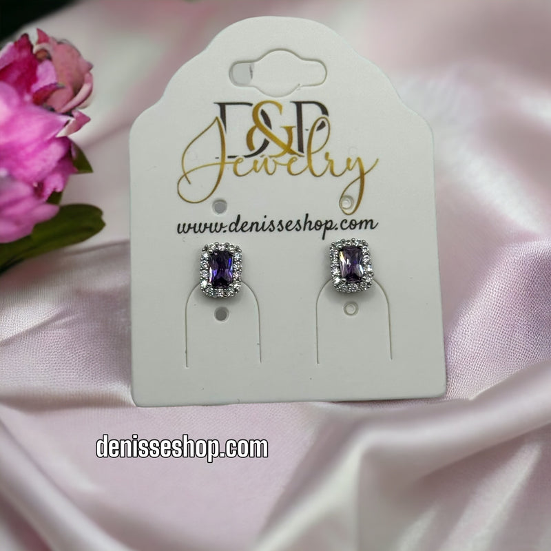 Silver Purple Stone Earrings E324