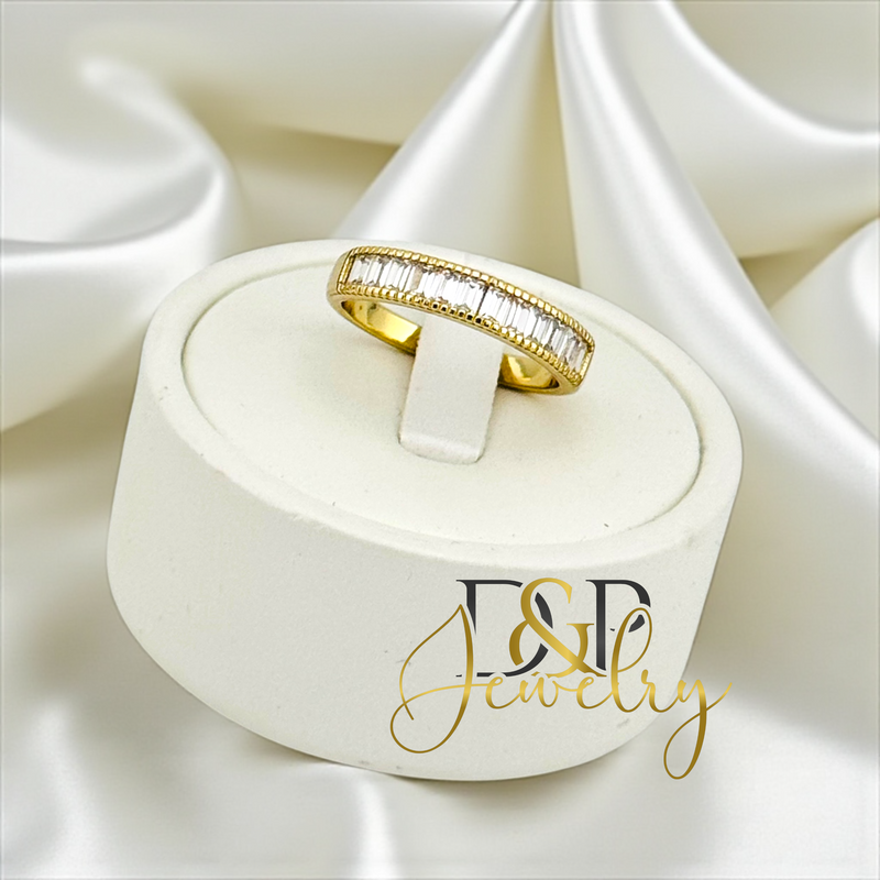 14K WHITE STONE BAND RING RG390