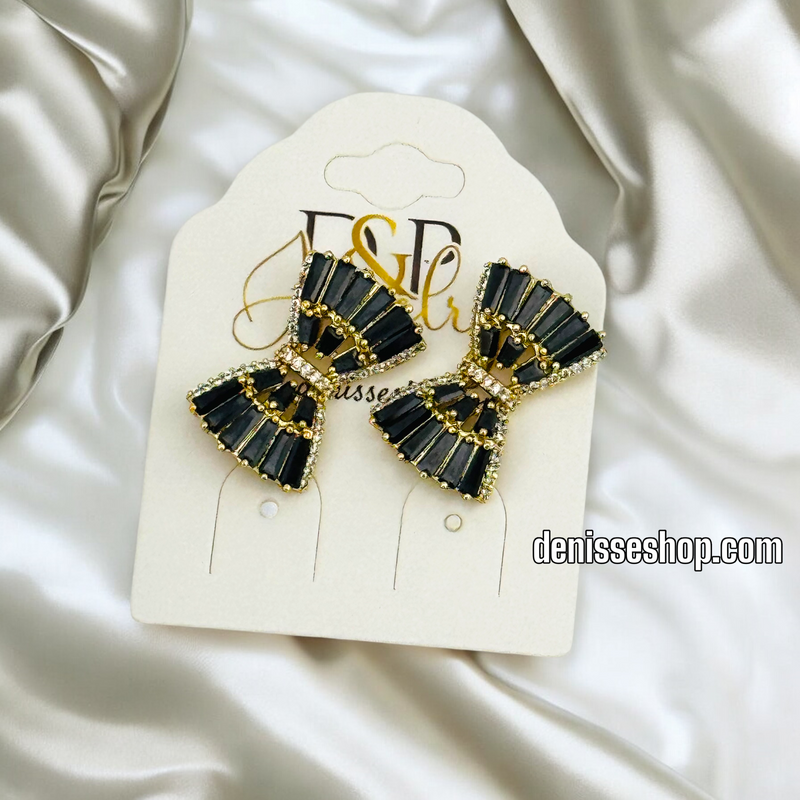 14K BLACK BOW DESIGN EARRING E714