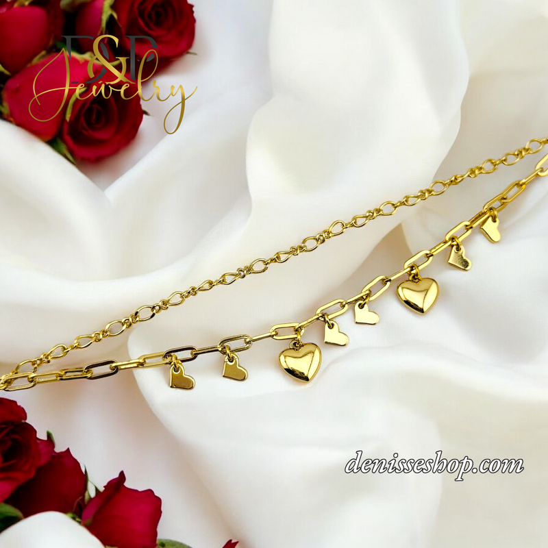 14K DOUBLE CHAIN HEART BRACELET BR676