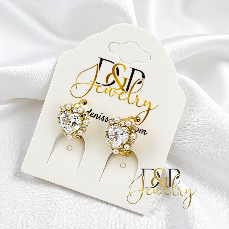 14K PEARL HEARTS HOOP EARRING HP760
