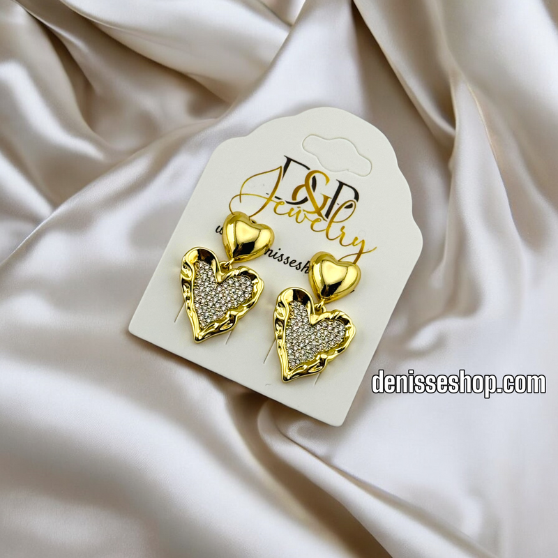 14K WHITE STONE HEART EARRING E715