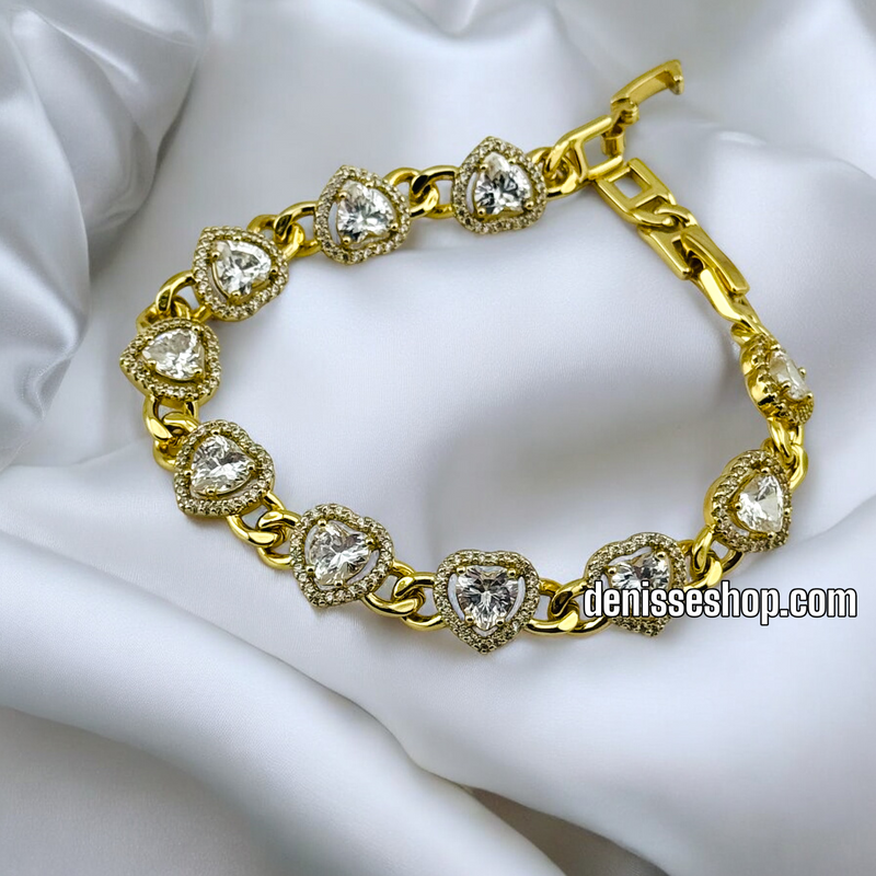 14K /WOMAN WHITE STONE HEART LINK BRACELET BR587