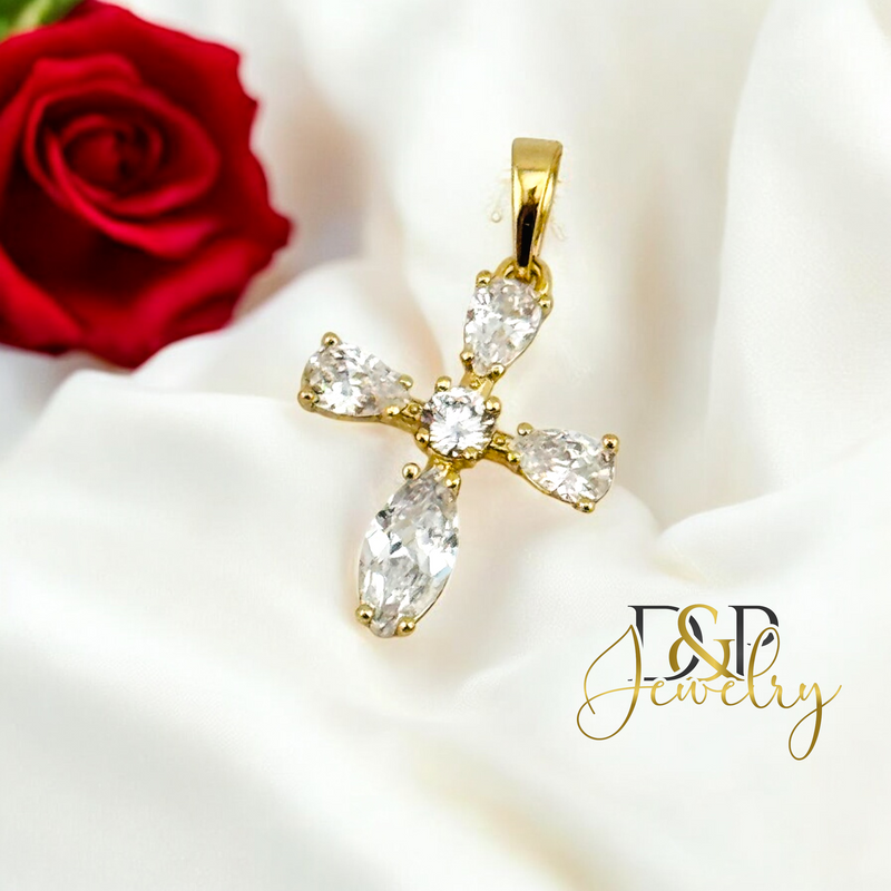 14K WHITE STONE CROSS PENDANT P833