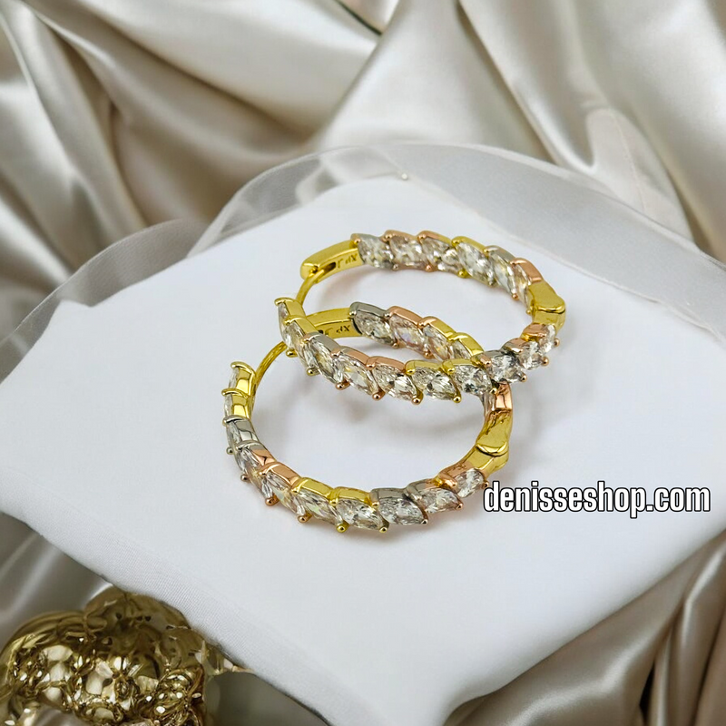 14K GOLD WHITE STONE HOOP EARRING HP484