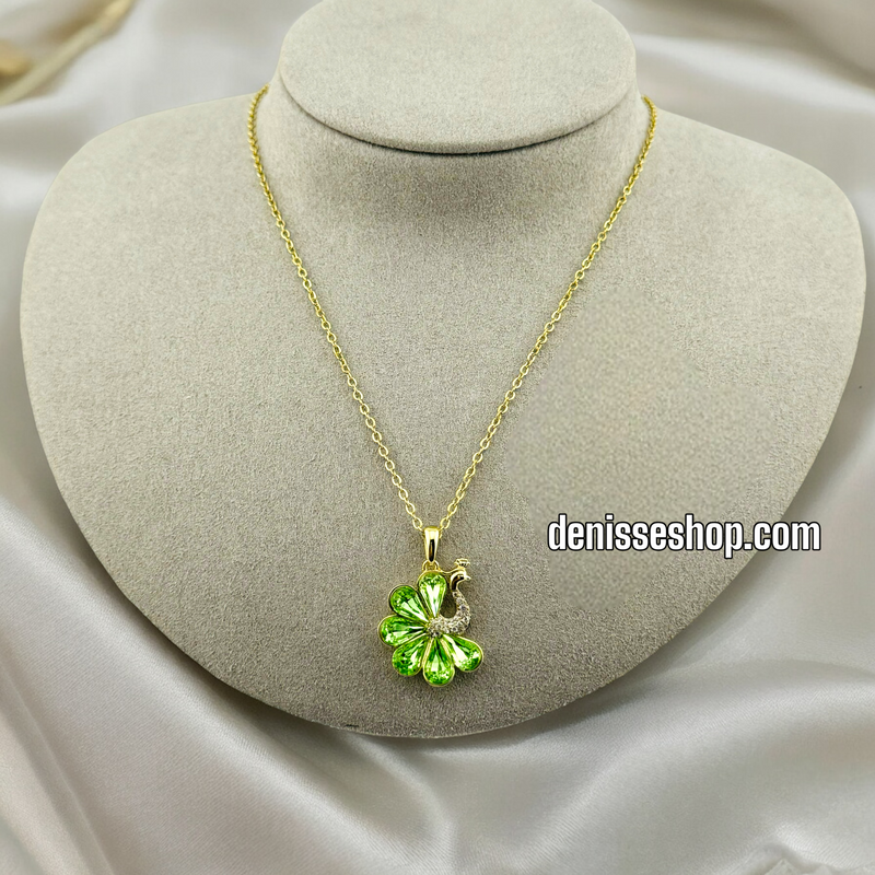 14K LIGHT GREEN PEACOCK NECKLACE SET  18&