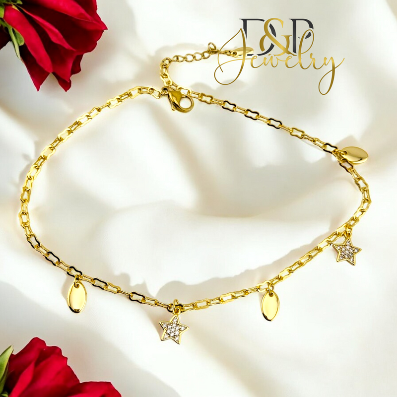 14K STARS ANKLET BRACELET 10.6&