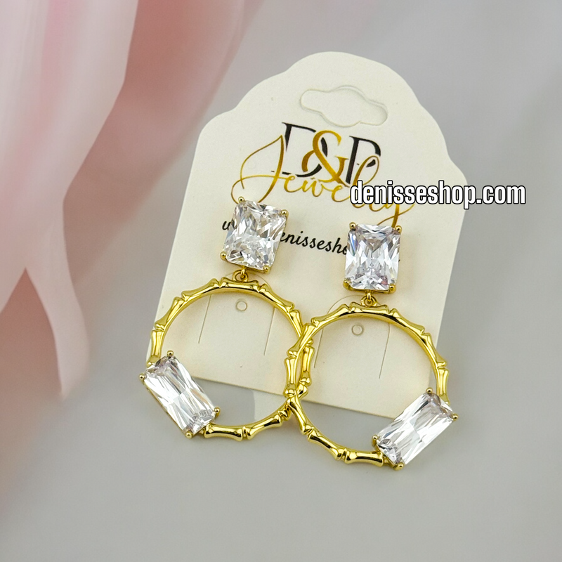 14K WHITE STONE HOOP EARRINGS E544