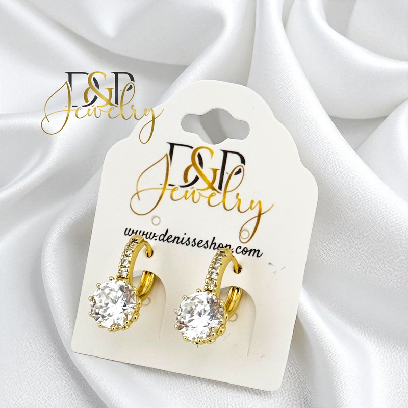 14K GOLD/WHITE STONE HOOP EARRING HP748