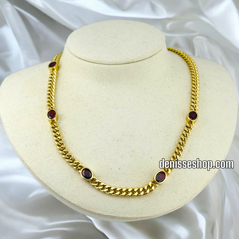 14K SHINY CUBAN MARRON STONES NECKLACE SET N81