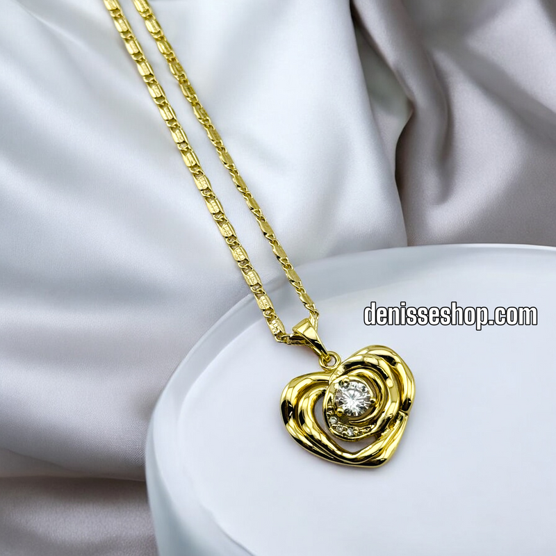 14K GOLD / WHITE STONE ROSE HEART PENDANT P494