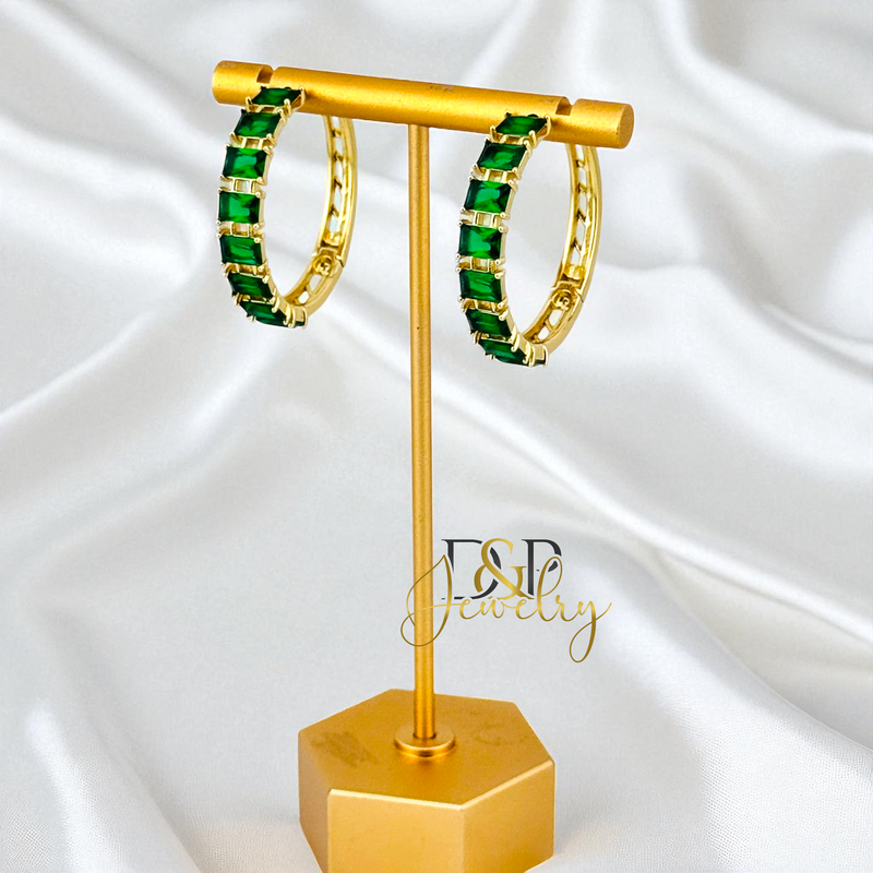 14K GOLD /LONG COLOR STONES HOOP 2 VARIANT EARRING HP817