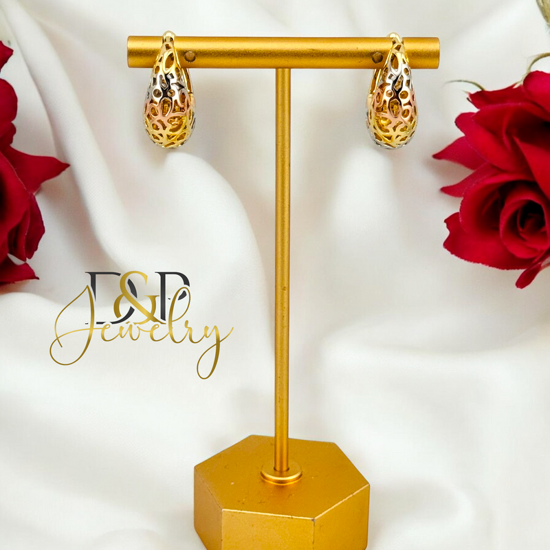 14K TRICOLOR HOOP EARRING HP665